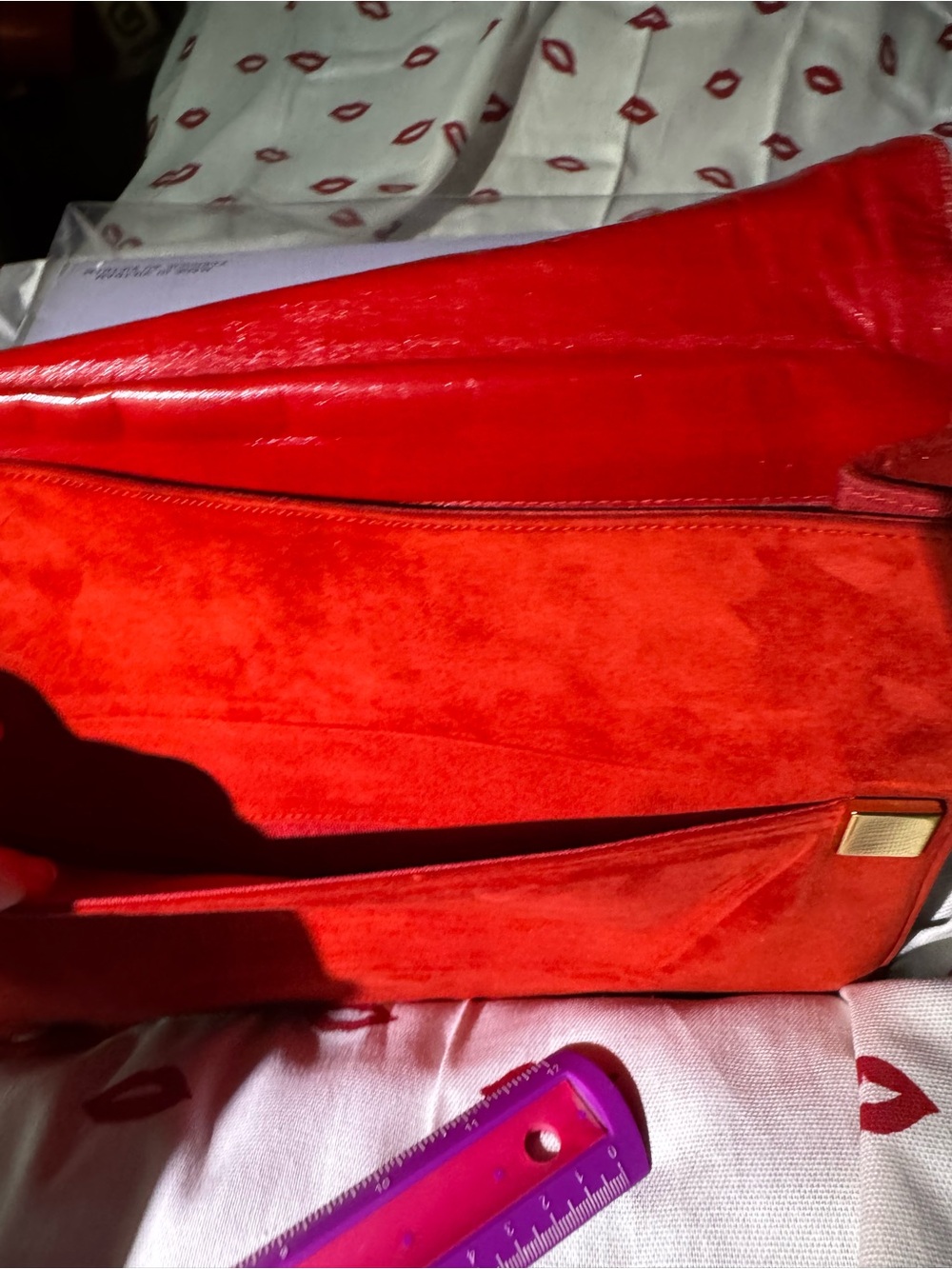 Vtg. Jay Hebert NYC Red Suede Envelope Bag great interior 80’s sheek glamcore - Picture 6 of 14